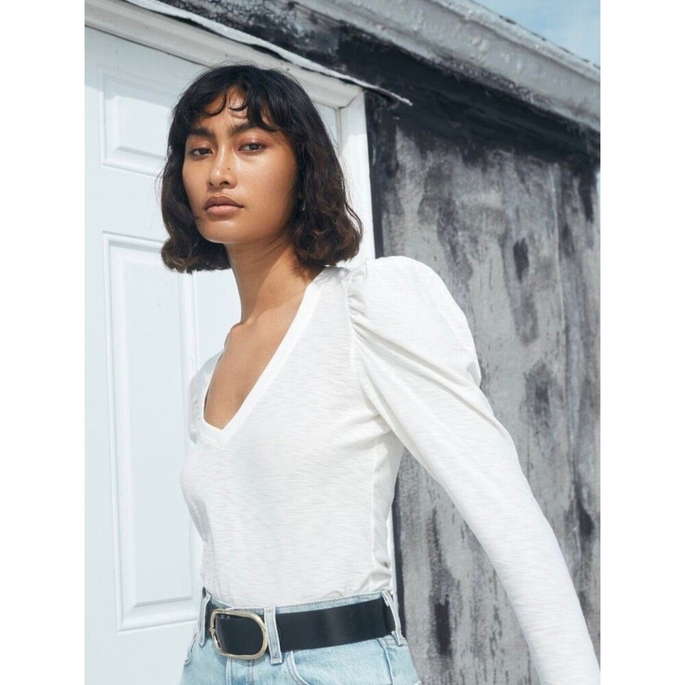 NATION Clara Bold Shoulder Top in Off White - Size Small Womens - Puff Sleeve